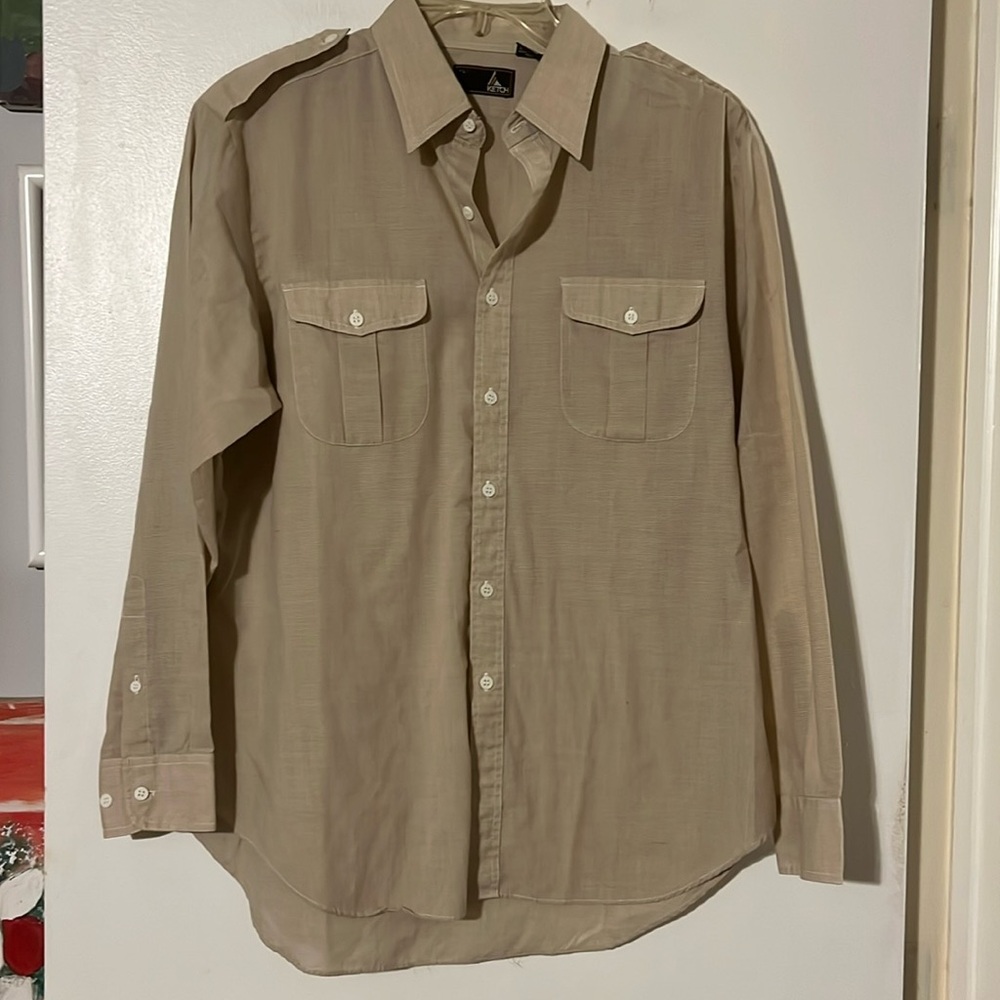 Ketch tan/cream baby check mens long sleeve shirt. Epaulets on shoulder